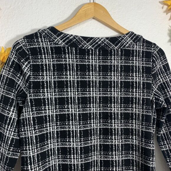Talbots Ponte Knit Top Black White Plaid 3/4 Sleeve Womens Size Small Petite - Picture 4 of 8